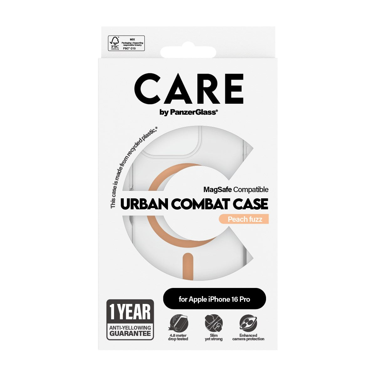 CARE by PanzerGlass® Flagship Case Transparent Urban Combat w. Peachy MagSafe iPhone 16 Pro